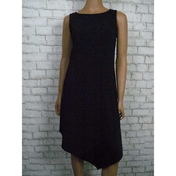 $268 Trina Turk Black Joyous Crepe Asymmetric Shift Dress Pockets Small NEW - Picture 5 of 12